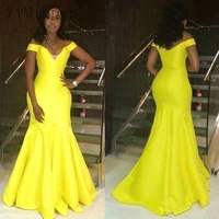 yellow satin mermaid prom dresses 2022 off shoulder sweep train women formal party dress women evening robe de soir%c3%a9e de mariage