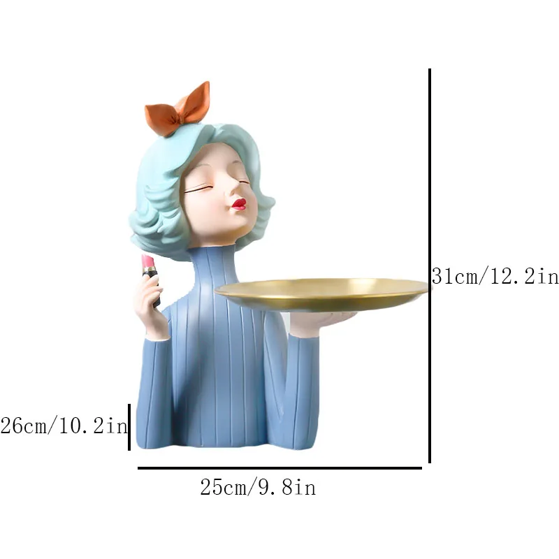 

VILEAD Resin Cute Bow Girl Statue Nordic Storage Tray Figurine Living Room Desktop Decoration Kawaii Accessories Aesthetic Decor