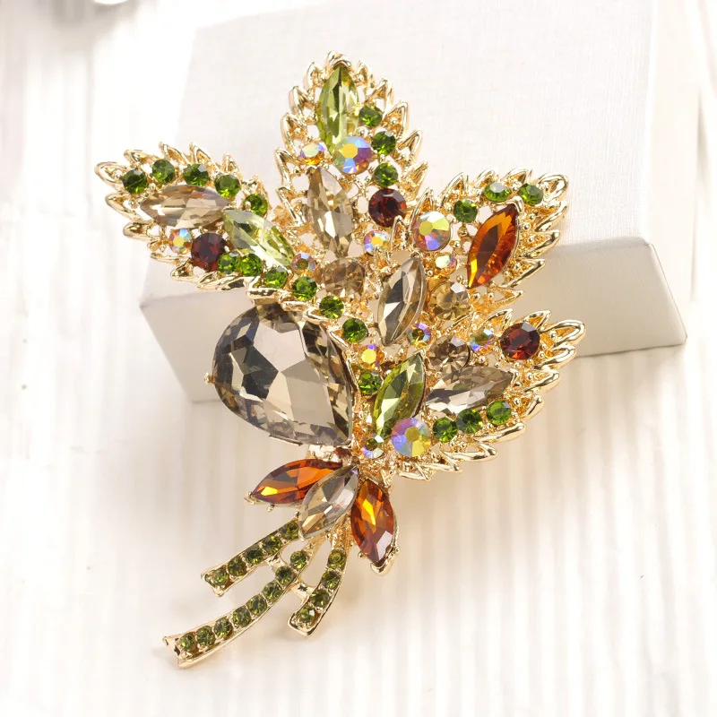 

Luxury Female Crystal Tree Brooch Cute Gold Silver Color Jewelry Brooches For Women Charm Rainbow Pin Dress Coat Accessories
