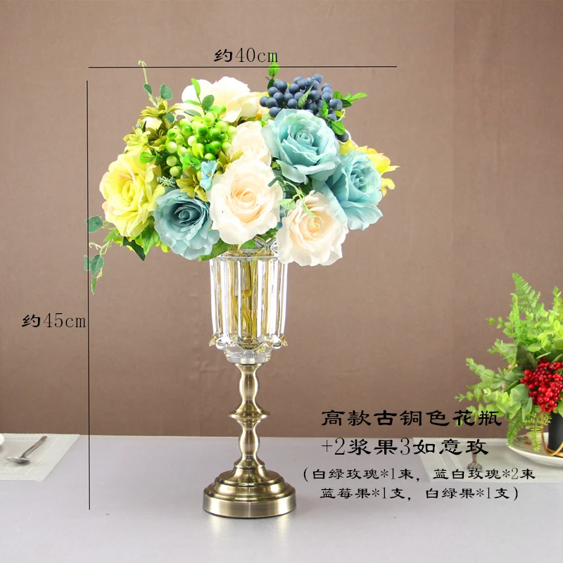 

Crystal Glass Vase Golden Luxury European Flower Arrangement Container Table Ornaments Adornos Salon Room Decoration EF50FP