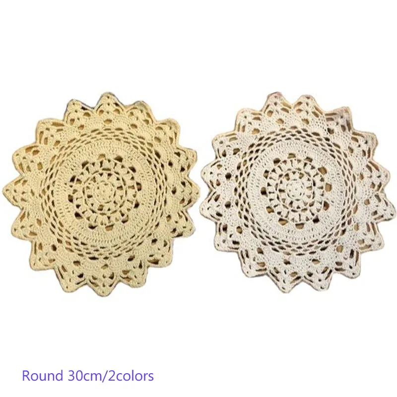 

Round Lace cotton table place mat pad cloth crochet tea placemat cup mug handmade drink Christmas wedding coaster doily kitchen
