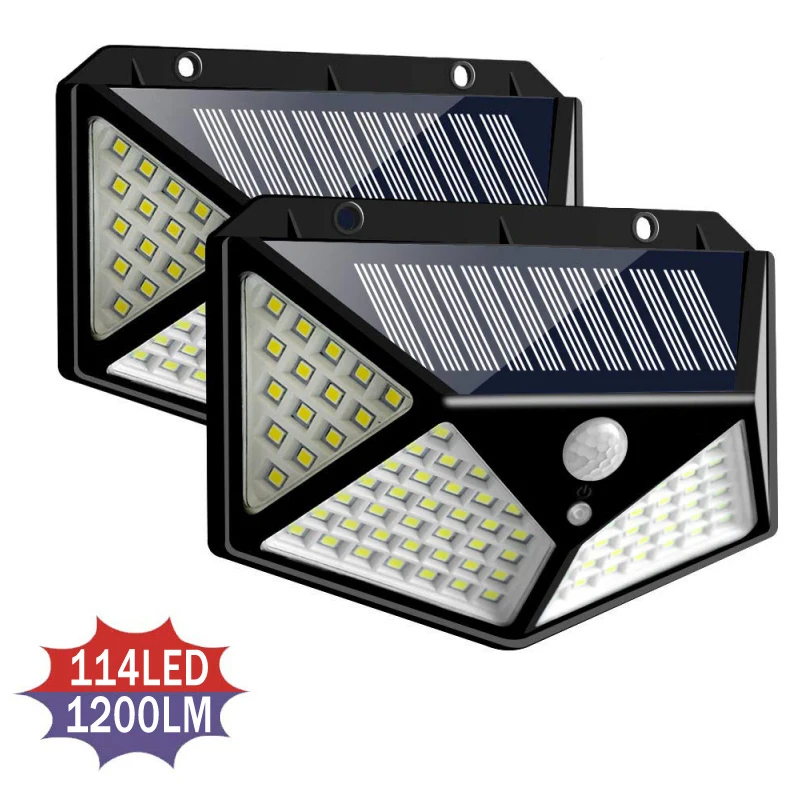 2PCS 114LED 4/Redmi 2/1 шт. 100/114LED солнечное освещение для улицы и Водонепроницаемый 4-сторонняя лампа на солнечной энергии солнечных лучей на солнечных батареях лампа движения PIR Сенсор настенный светильник декора сада - Испускаемый цвет: 2PCS 114LED
