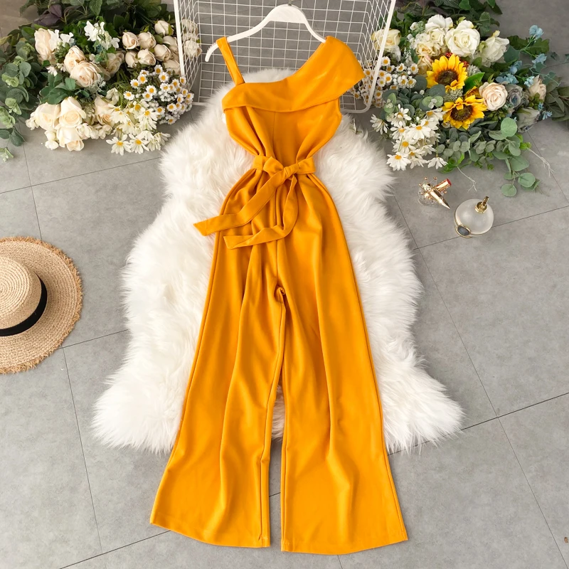 Женский комбинезон на завязках свободный Облегающий с открытыми плечами и