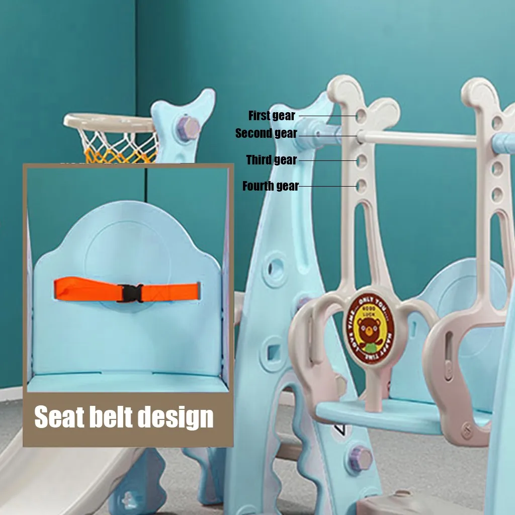 

Baby Slide Toddler Climber And Swing Set 3 In 1 Climber Sliding Playset W/basketball Hoop Combination Kids Playground Toys Matys