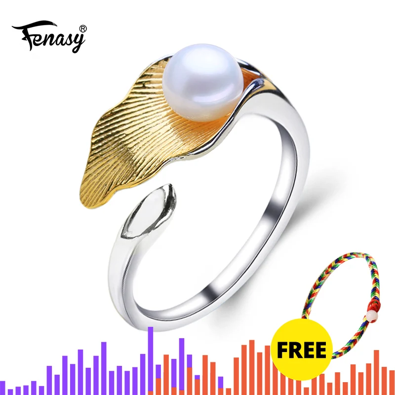 FENASY 925 пробы Серебряное кольцо женский лист Форма кольца с натуральным