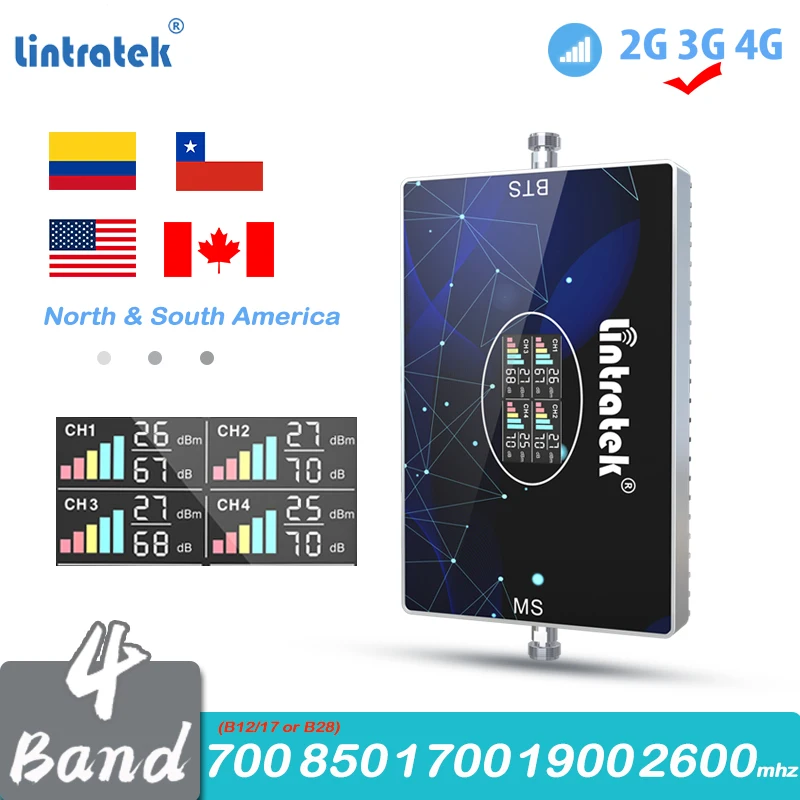 

Signal Booster 4Band 2G 3G 4G LTE 700 CDMA 850 PCS 1900 2600mhz Cellular Repeater AWS 1700 Amplifier Canada Colombia Chile