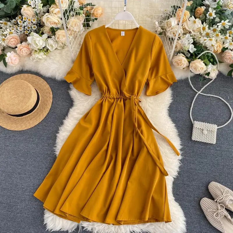 Женское офисное платье SINGRAIN однотонное фиолетовое миди в стиле бохо с v-образным