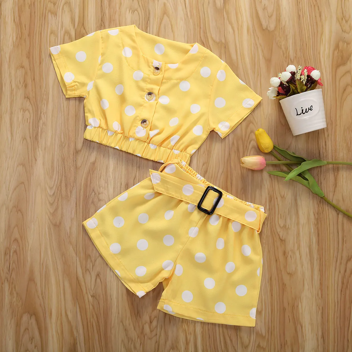 Комплект из двух предметов для маленьких девочек желтый топ на пуговицах с