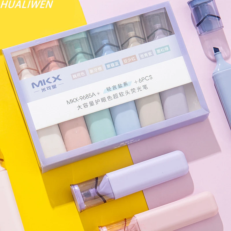 

6 Colors Kawaii Highlighters Safe Non-toxic Highlighter Marker Color Pens For Student Stationery Office School Supplies