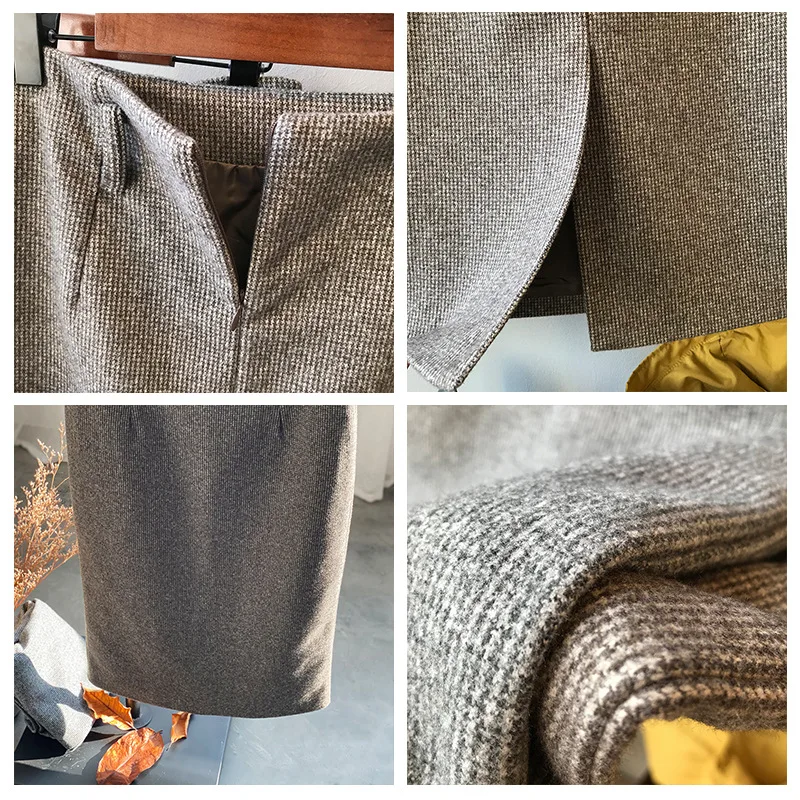 HXJJP Ретро стиль клетчатая юбка Женская с высокой талией Осень-зима тонкая средней