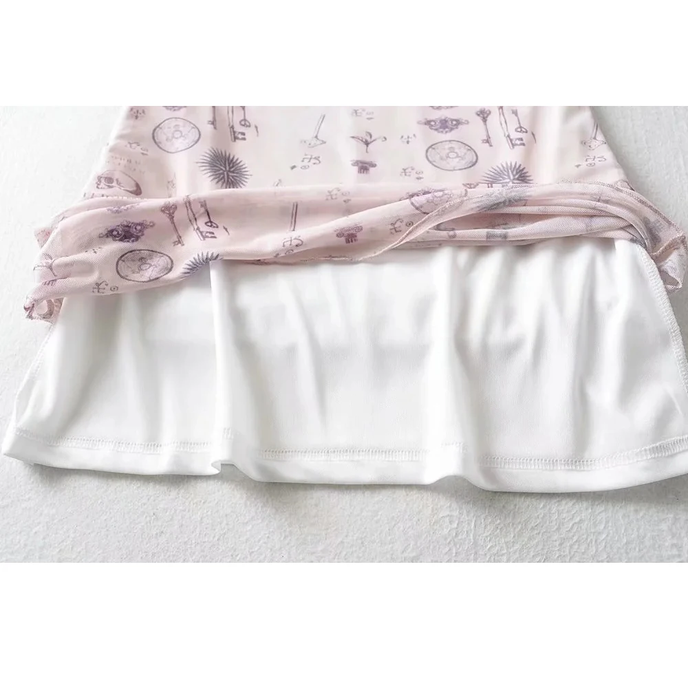 

Tight dress new double layer outer stitching screen printing sexy lace side suspender dress new summer 2021