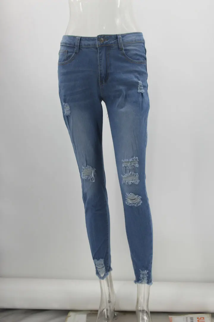 

2021 summer street hipsters wash water holes and slim slimming denim trousers women