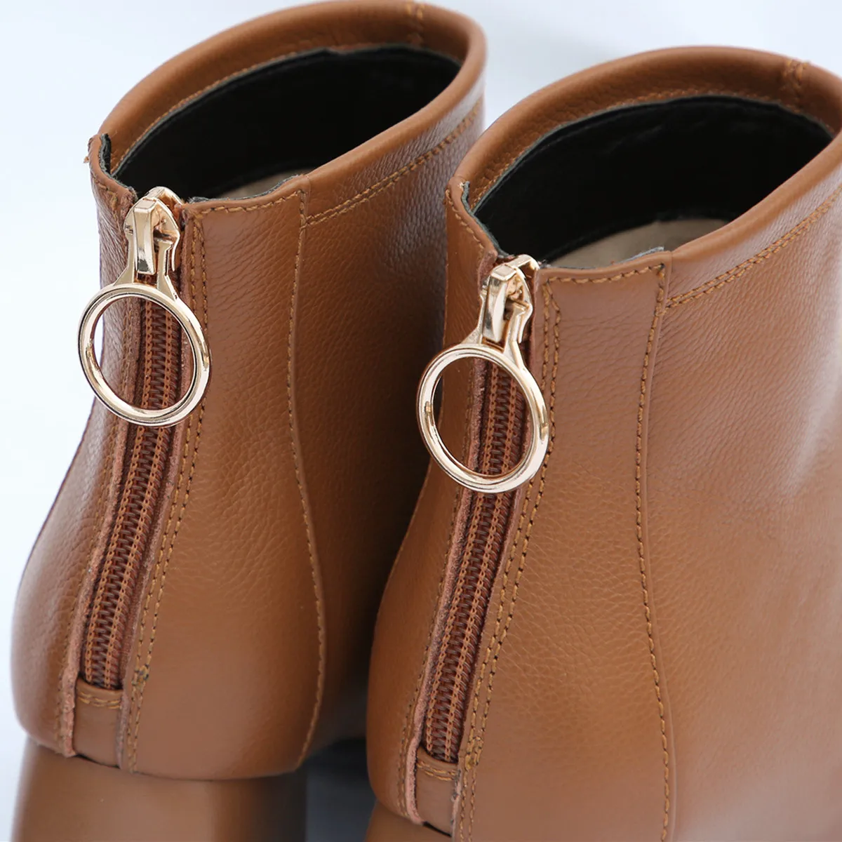 

Plus size 33-43 women's genuine leather thick high heel back zip autumn warm plush short booties high quality ankle boots shoes