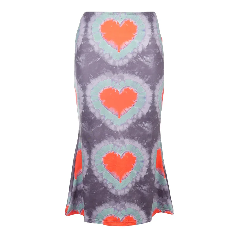 

Nine plus nine m20792p spring new love printing leisure bag hip half length low waist long skirt