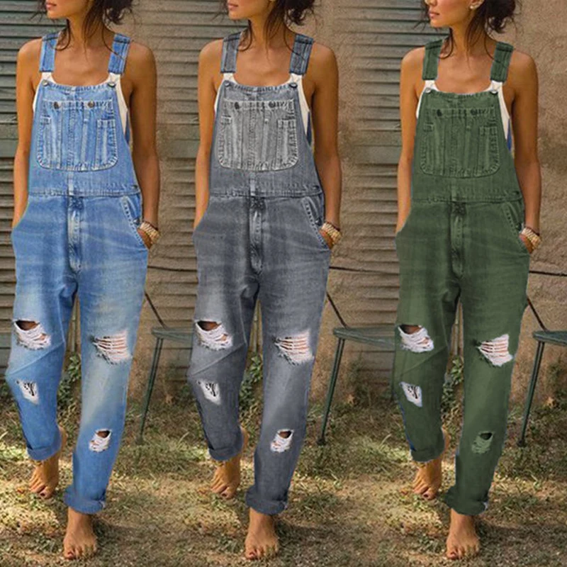 

Work clothes jeans women's slim Jumpsuit women's work clothes 2021 spring and summer suspender pants Street casual holed jeans p