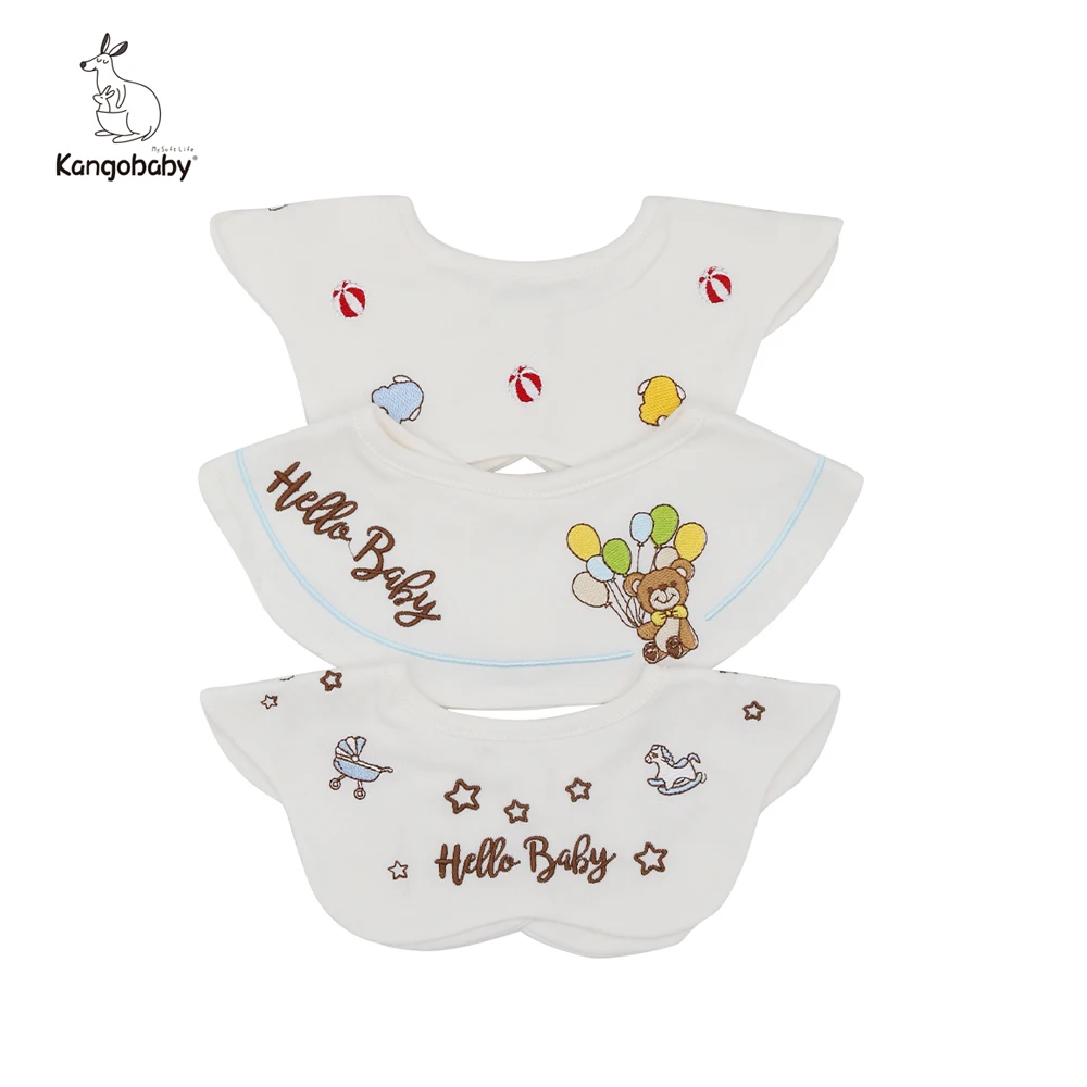 

Kangobaby #100% Cotton# Fashionable Muslin Comfortable Baby Bib 3-Pece Set