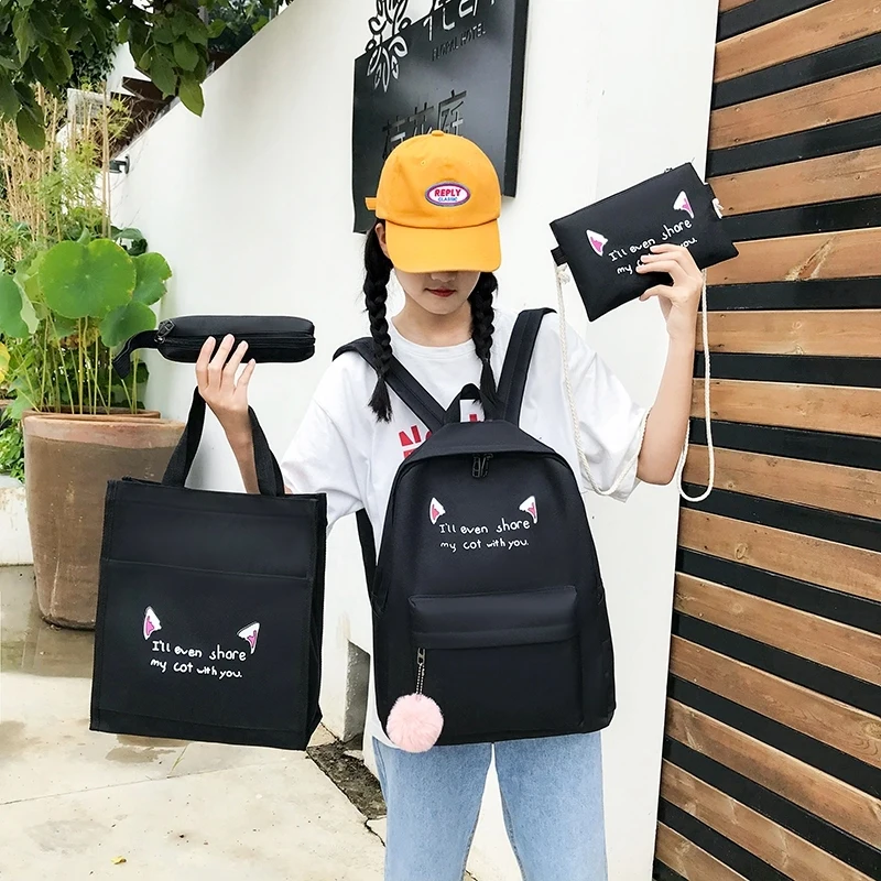 

4pcs Cartoon School Bags for Teenage Girls Backpack Purse Shoulder Bag Cute Backpack Women Bookbag Waterproof Mochila Escolar