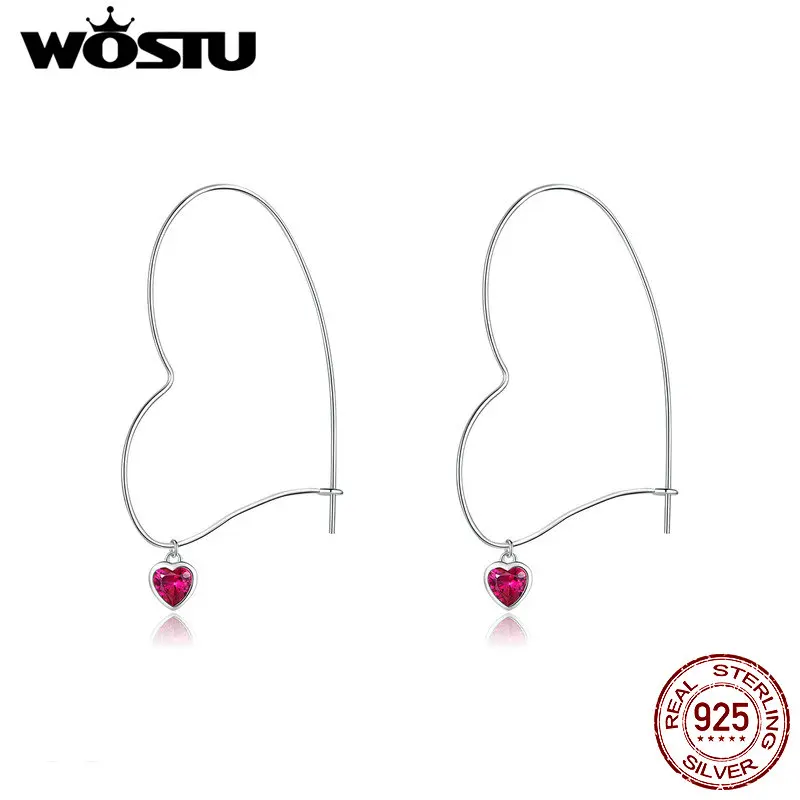 WOSTU, 925 пробы, серебряная подвеска-кристалл, сердце, розовый циркон, висячие серьги для женщин, свадьба, для влюбленных, модное ювелирное изделие CTE214