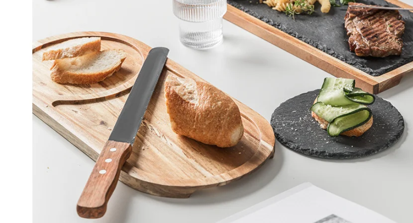 

Solid wood snack plate, wooden tray, black slate plate, Acacia wrapped plate, Western food, Japanese dishes