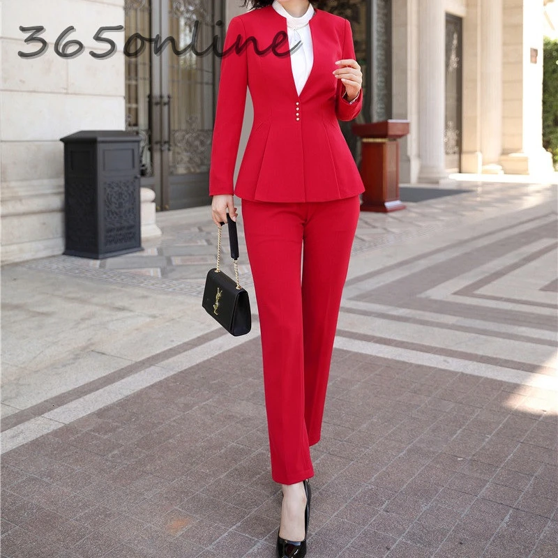 

Fashion Elegant Red Formal OL Styles Pants for Business Women Work Wear Trendy Skinny Leggings Female Trousers Pencil Pants