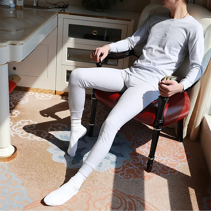 New WJ men's  long johns set cotton male legging autumn and winter thermal underwear plaid Long Johns fashion