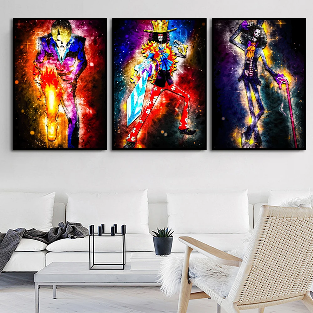 

One Piece Watercolor Brooke Skeleton Posters Japanese Anime Poster Prints Wall Art Canvas Painting for Living Room Home Decor