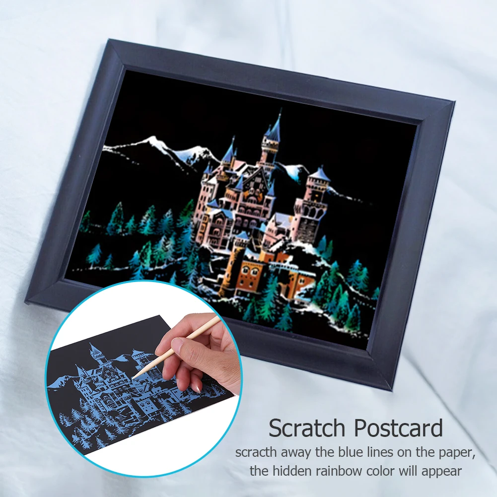 4 шт. DIY старинное здание серии Magic Почтовые открытки скретч-Doodle скребковая