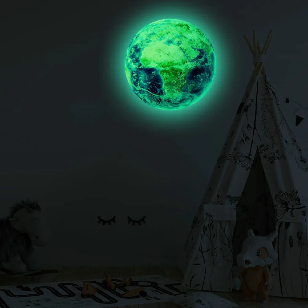 30cm Luminous Moon Earth Cartoon DIY 3D Wall Stickers for Kids Room Bedroom Glow In The Dark Wall Sticker Home Decor Living Room