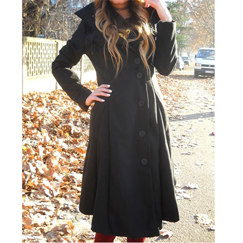 Женское шерстяное пальто осень зима теплое тонкое плюс размер Модная длинная