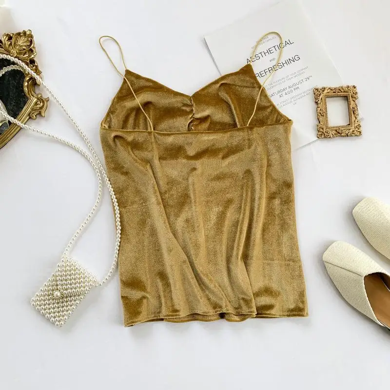 Осенняя Женская кружевная Вельветовая Облегающая майка на пуговицах