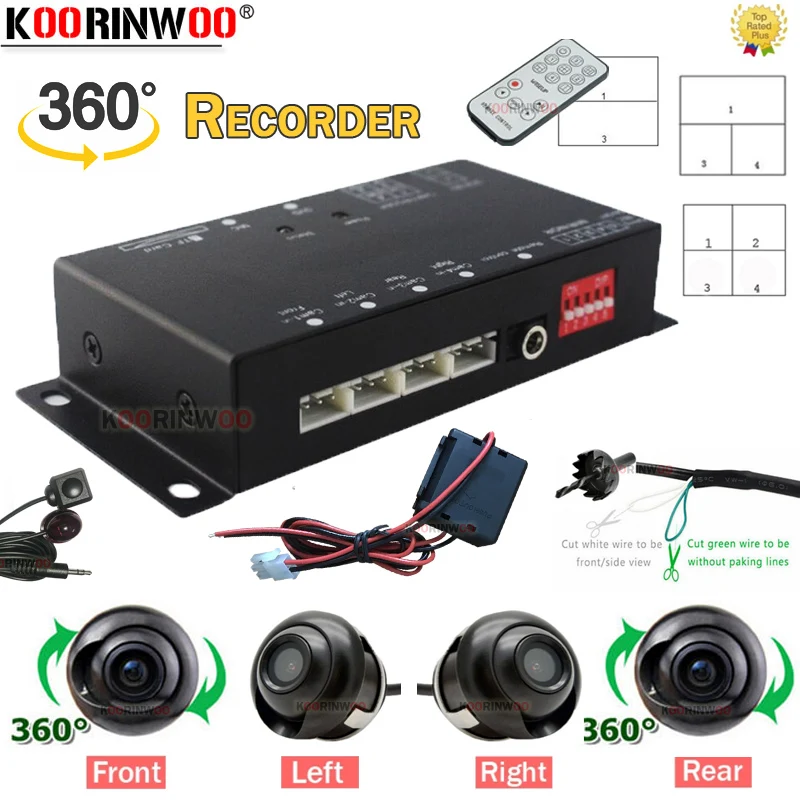 Автомобильный регистратор Koorinwoo парковка 360 видеорегистратор с 4 разрезанными