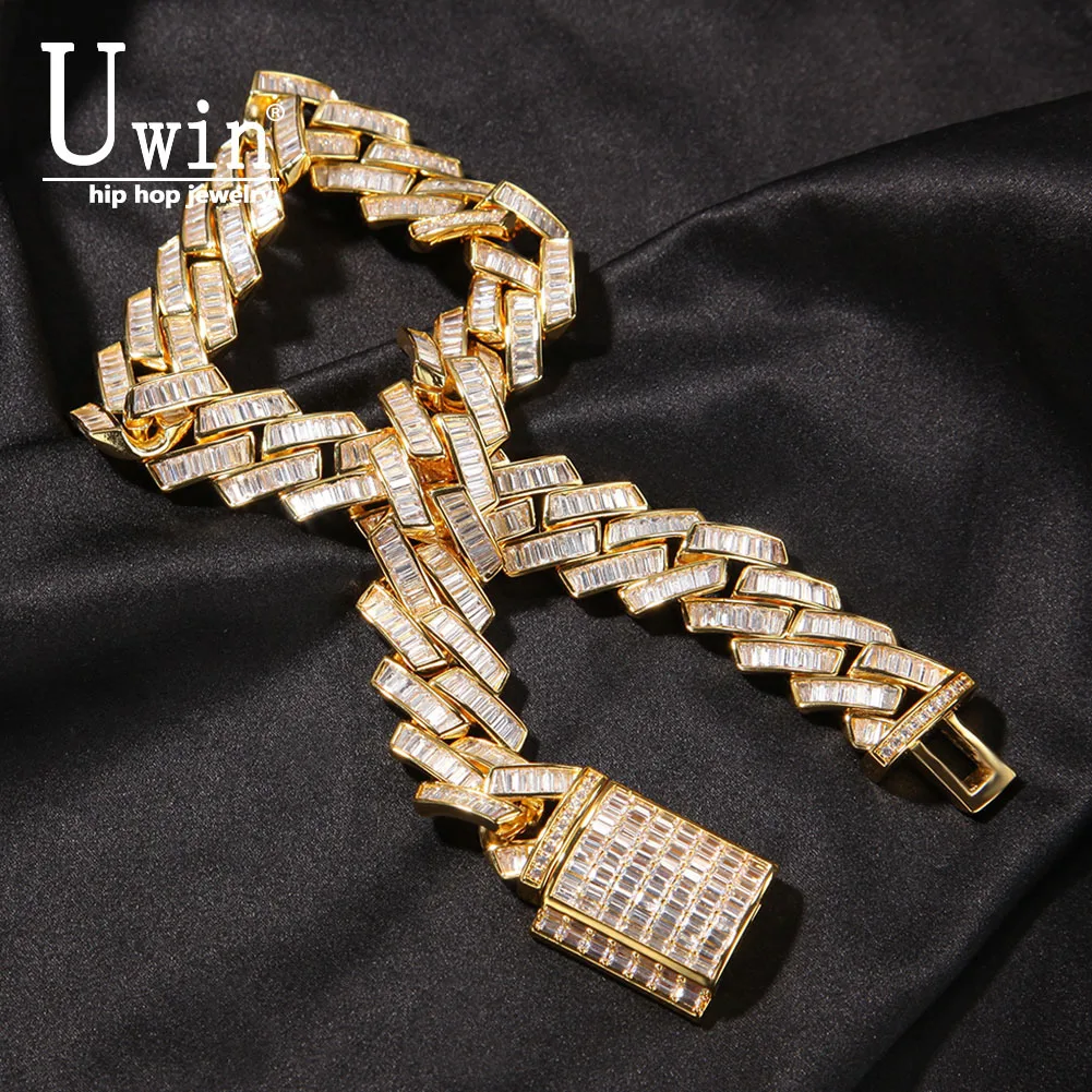

Uwin 20mm Baguette Prong Cuban Necklace Miami Chain CZ Iced Out Zircon Link Pave Luxury Bling Jewelry Fashion Hiphop For Men