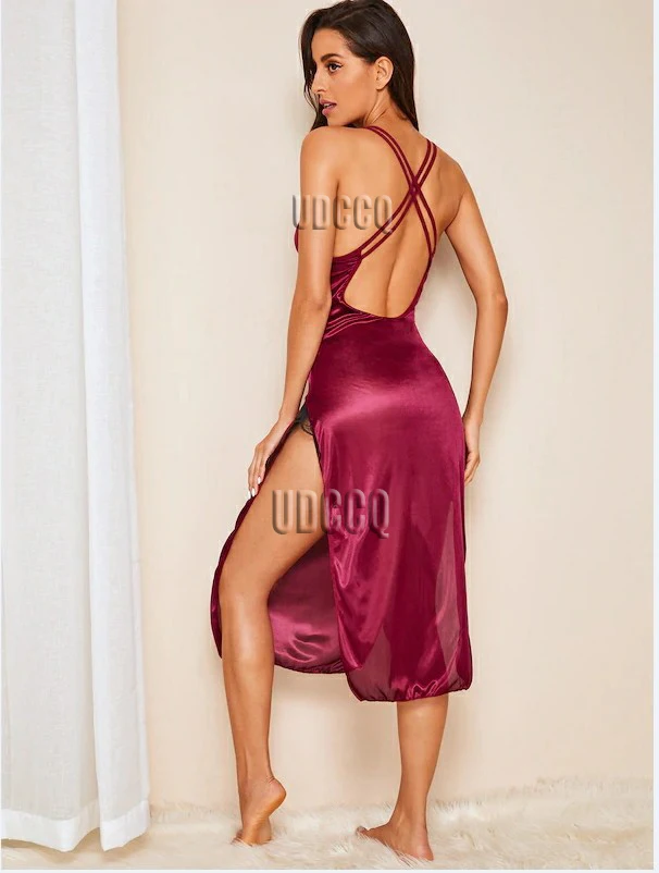 Сексуальный кружевной длинный халат Ночное платье прозрачное атласное вечерний