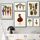 Сексуальный тканевый постер с изображением моркови, лука, томатов, сельдерея, леди, абстрактная ботаническая татуировка, флэш-принты, картина, ретро, Забавный кухонный Декор