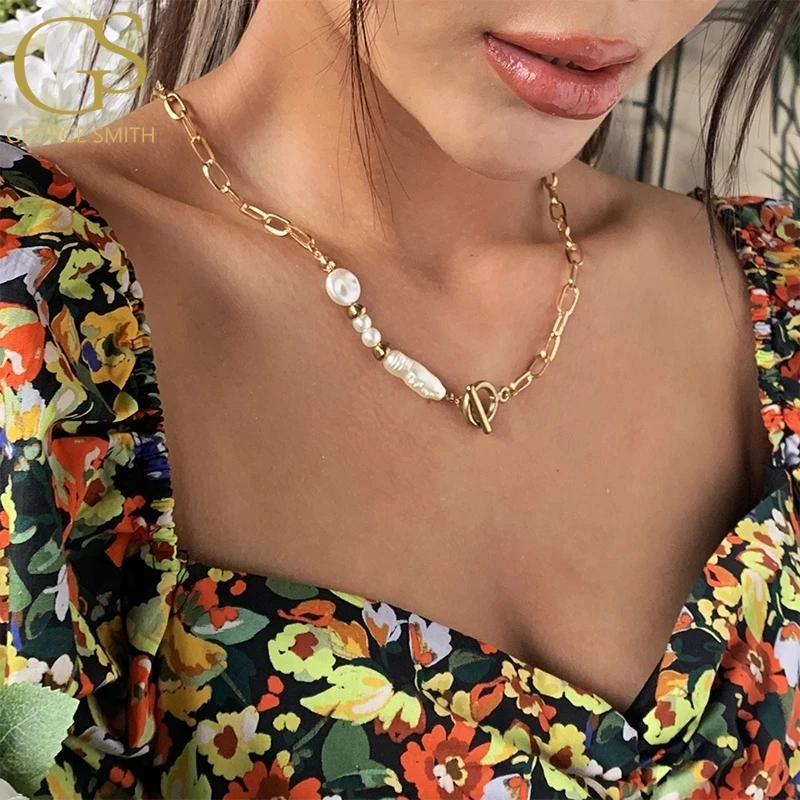 

GS Minimalist Irregular Pearls Toggle Clasp Necklaces for Women Vintage Punk Circle Necklace Female Fashion Jewelry Wholesale