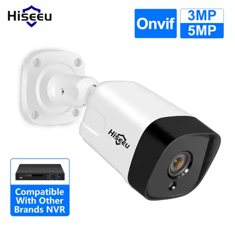 IP-камера Hiseeu, 5 Мп, 3 Мп, POE, уличная Водонепроницаемая цилиндрическая камера видеонаблюдения H.265, ночное видение, P2P, датчик движения, PoE, видеор...