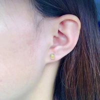 simple 925 silver gemstone stud earrings 4mm6mm natural yellow prehnite earrings sterling silver prehnite jewelry