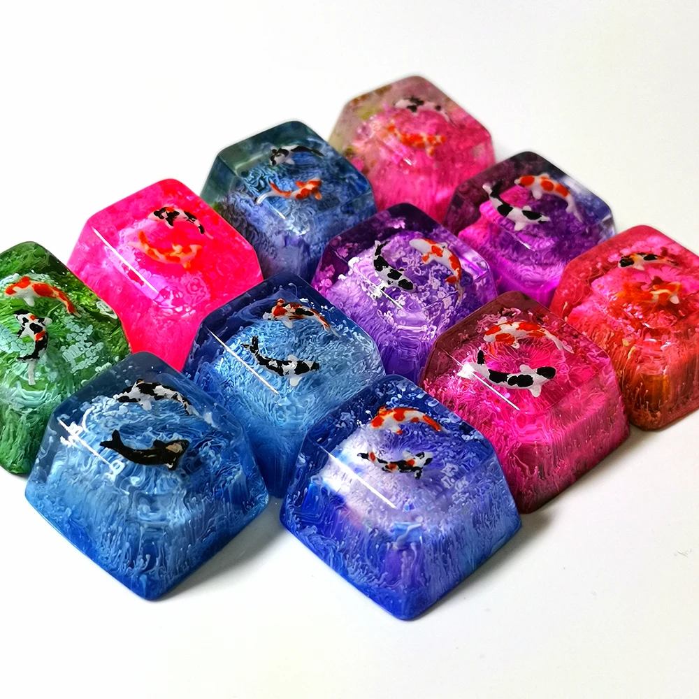 

Koi Design Resin Keycaps For Cherry Mx Switch Mechanical Gaming Keyboard Pink Purple Red Blue Color Handmade Customized Keycaps