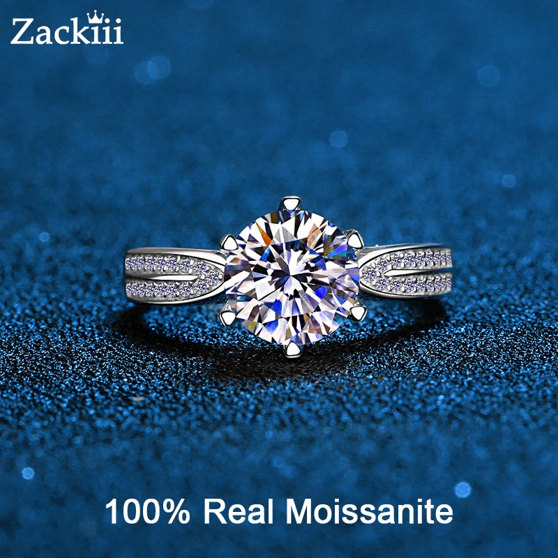 

Классическое Обручальное кольцо из муассанита с 6 зубцами, 1 карат, 2 карата, круглое обручальное кольцо с бриллиантом, кольцо обещания для же...