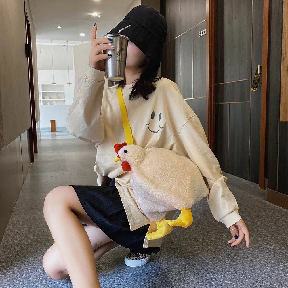 

Fashion Chicken Shaped Shoulder Bag Fashion Fleece Handbags Women Large Capacity Crossbody Tote Kids Girls Travel Street Handbag
