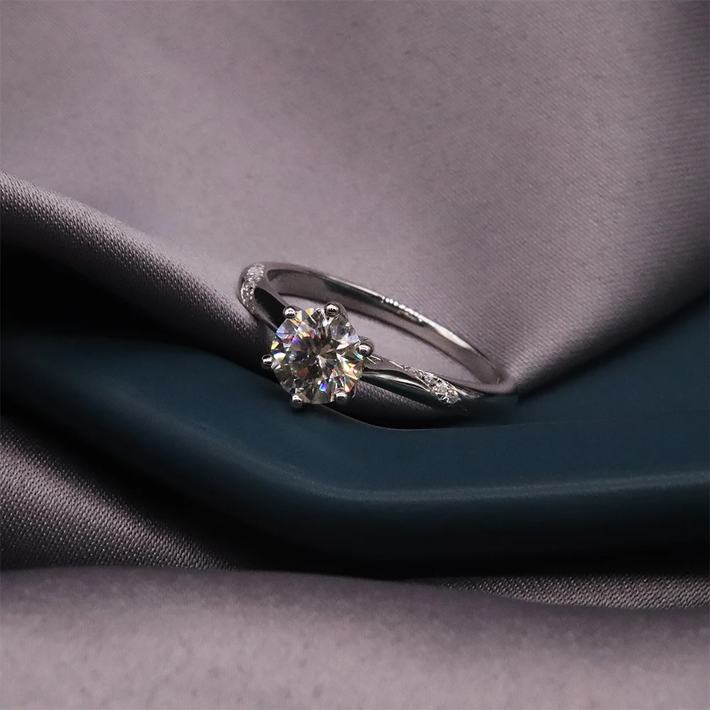 925 пробы Серебряное кольцо Moissanite круглое бриллиантовое тестовое положительное