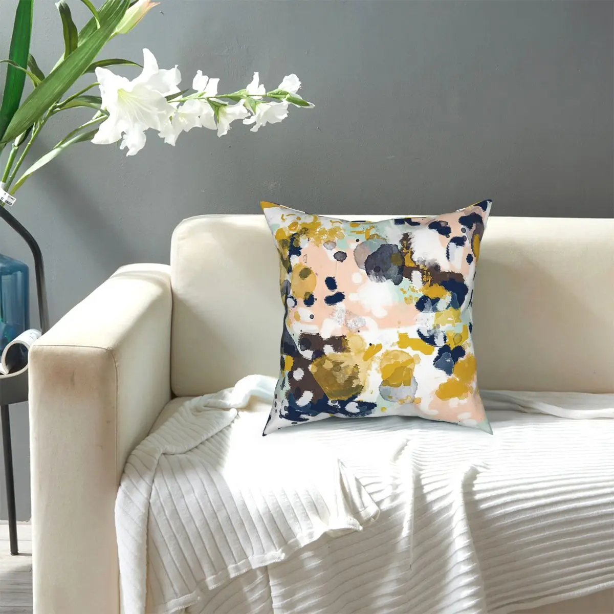 

Sloane - Abstract Painting In Free Style Navy, Mint, Gold, White, And Turquoise Throw Pillow Cover Polyester Vintage Pillowcover