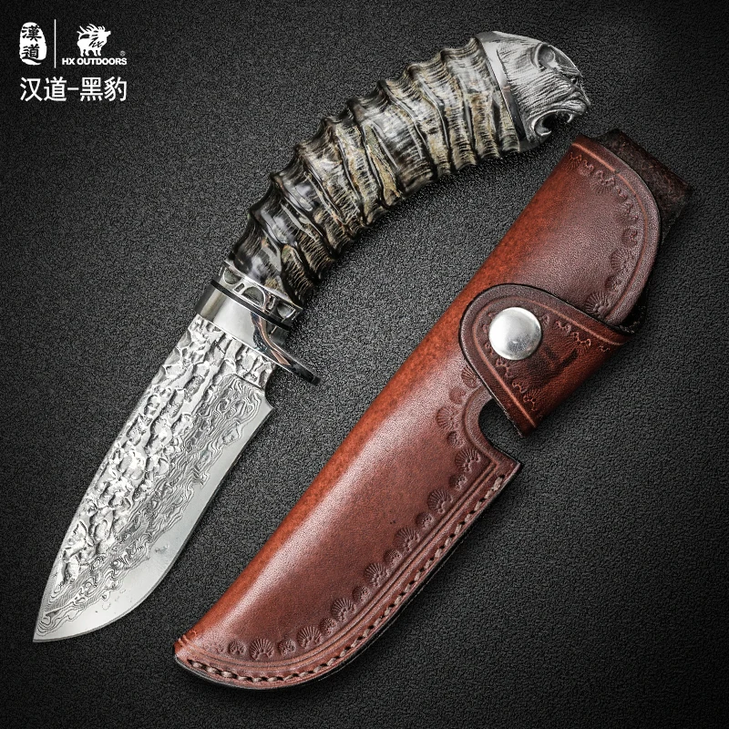 older horn HX на открытом воздухе тактические ножи выживания Лучшее Высокое качество нож дамасский нож охотничий HRC60 Кемпинг дамасский верхний прямой нож - Цвет: older horn