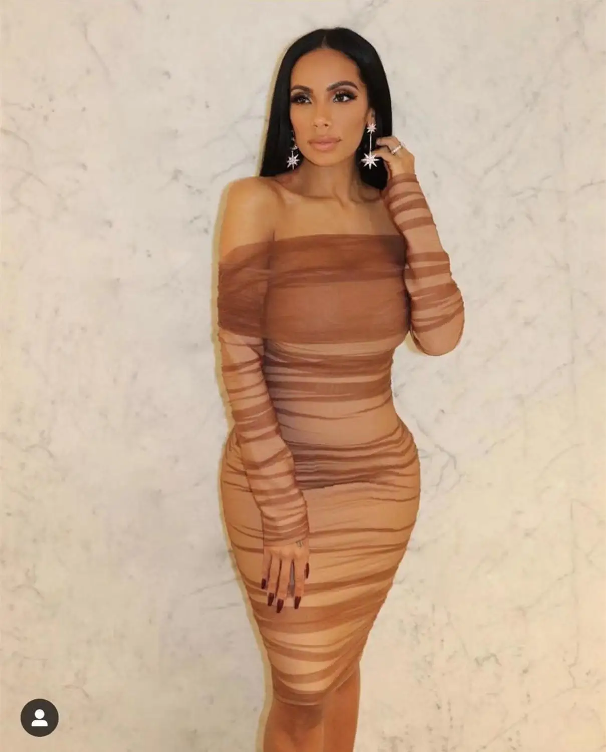 Новое зимнее модное сексуальное с открытыми плечами ДРАПИРОВАННОЕ коричневое