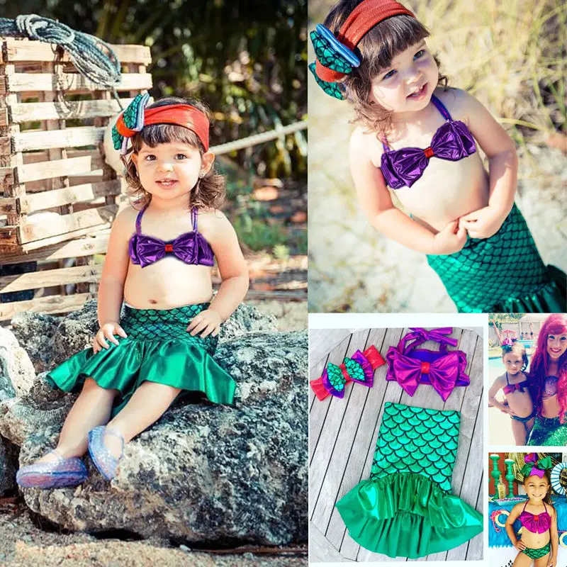 

Cute Kids Baby Girl Bikini Tops+Skirts Mermaid Tail Dress Outfits Set Swimwear cosplay costume new 2017 summer