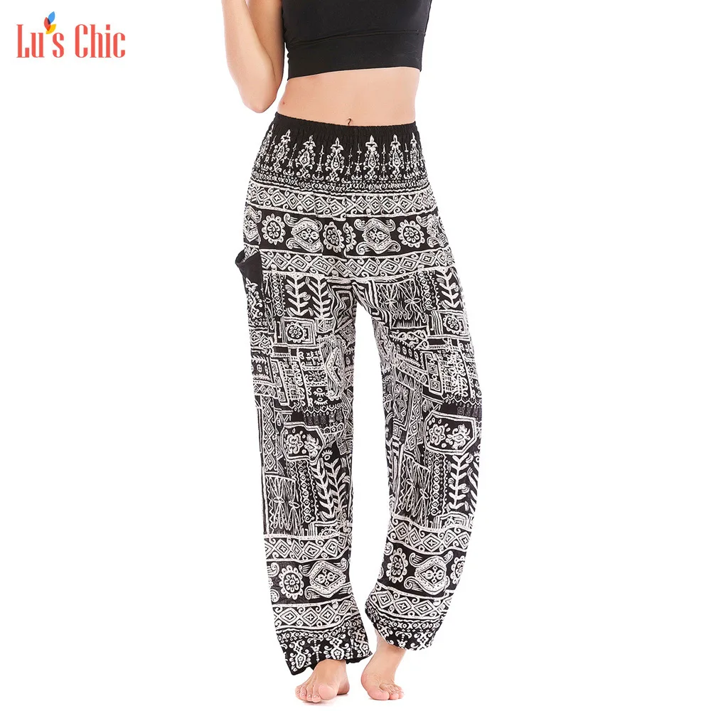 Брюки Lu's Chic в стиле бохо из вискозы с высокой талией шаровары хиппи цыганские