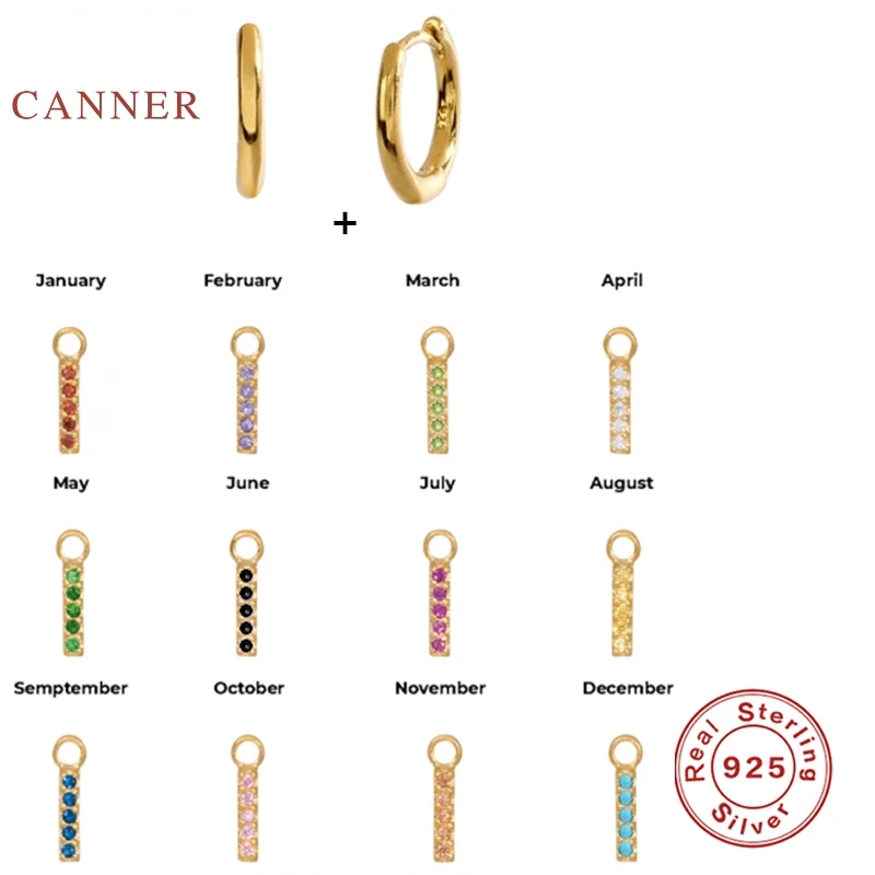 Женские серьги обручи CANNER камень по дню рождения минималистичные из