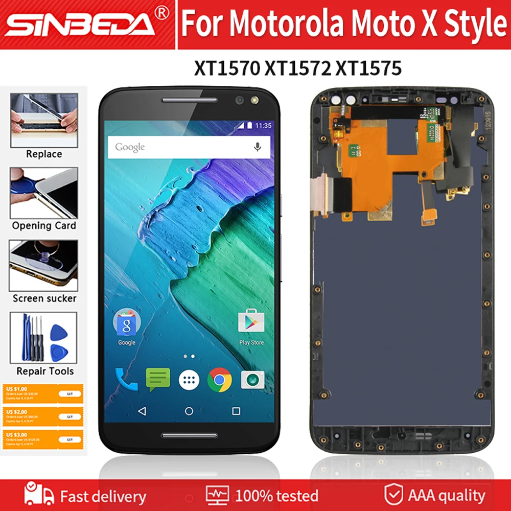 

5.7" For Motorola Moto X Style XT1570 XT1572 XT1575 LCD Display Touch Screen Digitizer with Frame For Moto X Style Display LCD