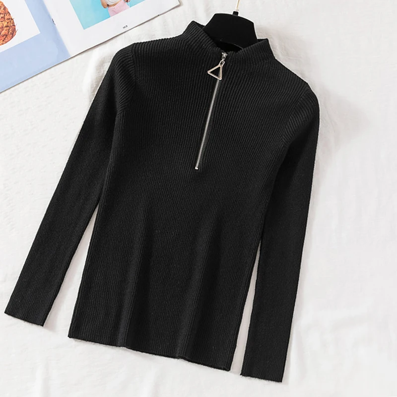 Gaganight Casual Sweater Women Autumn Winter Basic Zipper Pullover Solid Soft Knit Slim Pullovers Chic Long Sleeve Warm Jumper | Женская