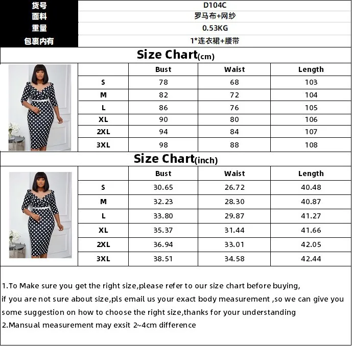

New V Neck Polka Dot Printed African Dress Plus Size Women 3/4 Sleeve Elegant Office Party Bodycon Knee Hip Pencil Dresses Belt